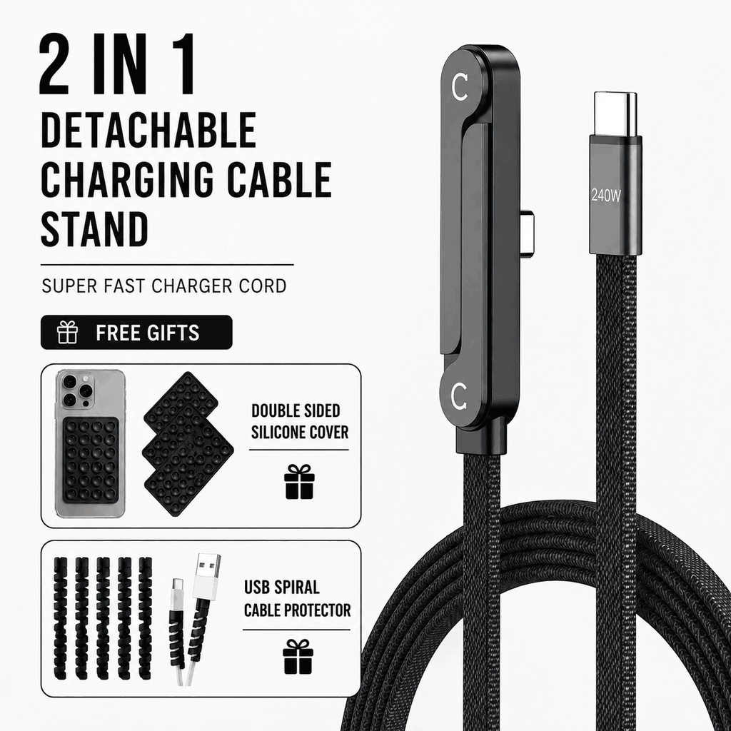 240W Type-C Fast Charging Cable | 2-in-1 Invisible Foldable Phone Stand [1.5 mtr] | Ekatra Mall EkatraMall