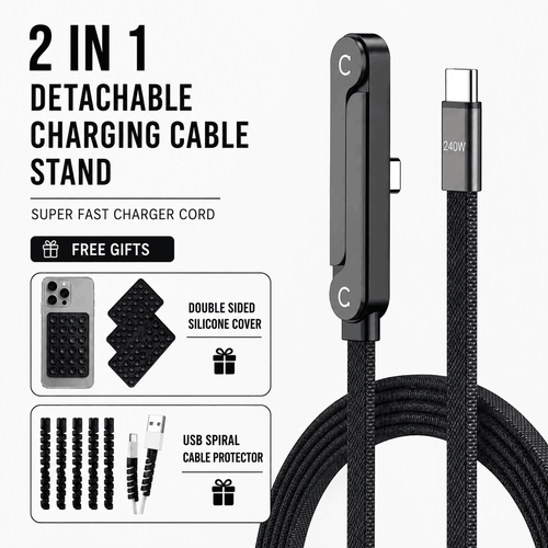 240W Type-C Fast Charging Cable | 2-in-1 Invisible Foldable Phone Stand [1.5 mtr] | Ekatra Mall EkatraMall