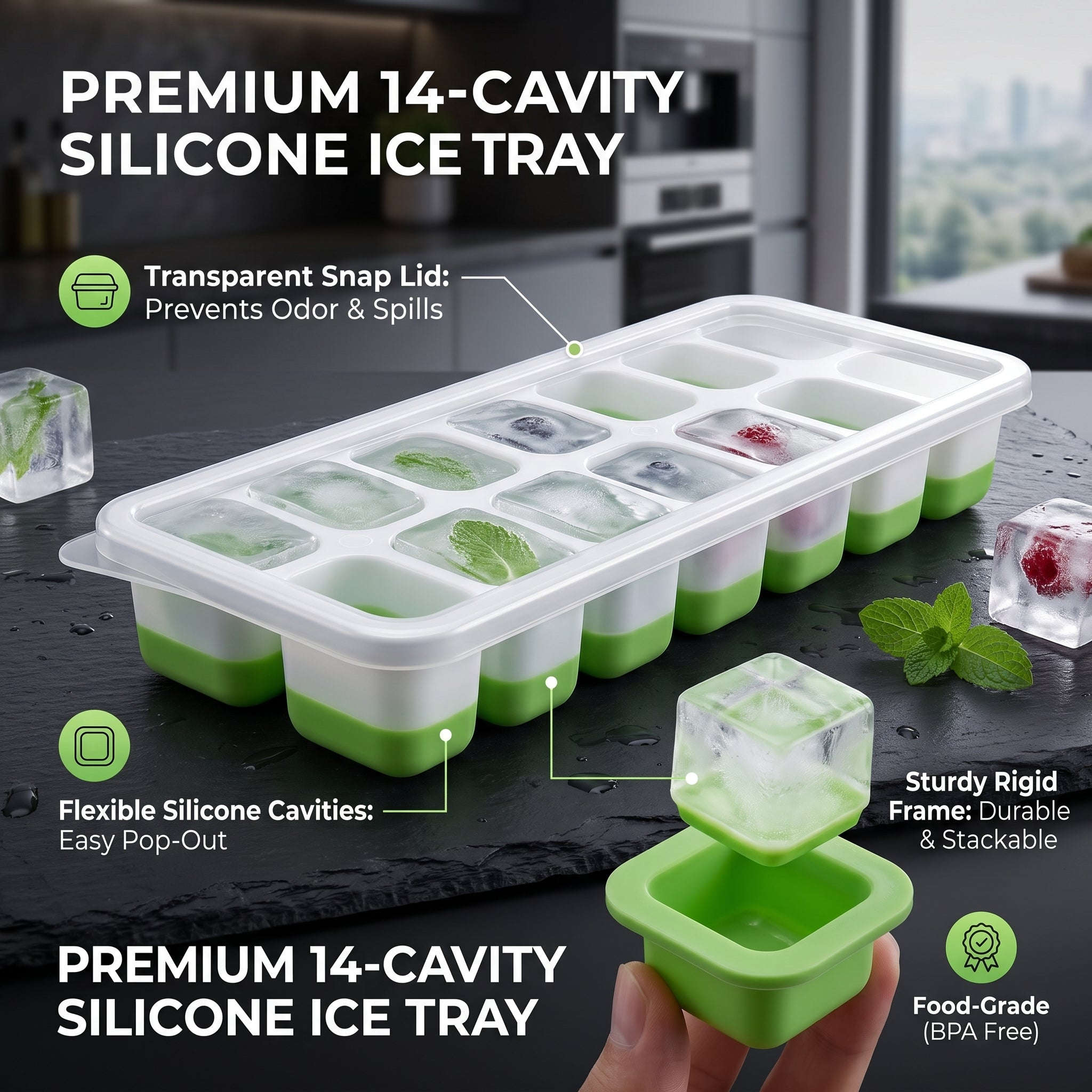 Ekatra Mall Silicone Ice Cube Tray | Removable Lid, Easy-Release & Stackable EkatraMall