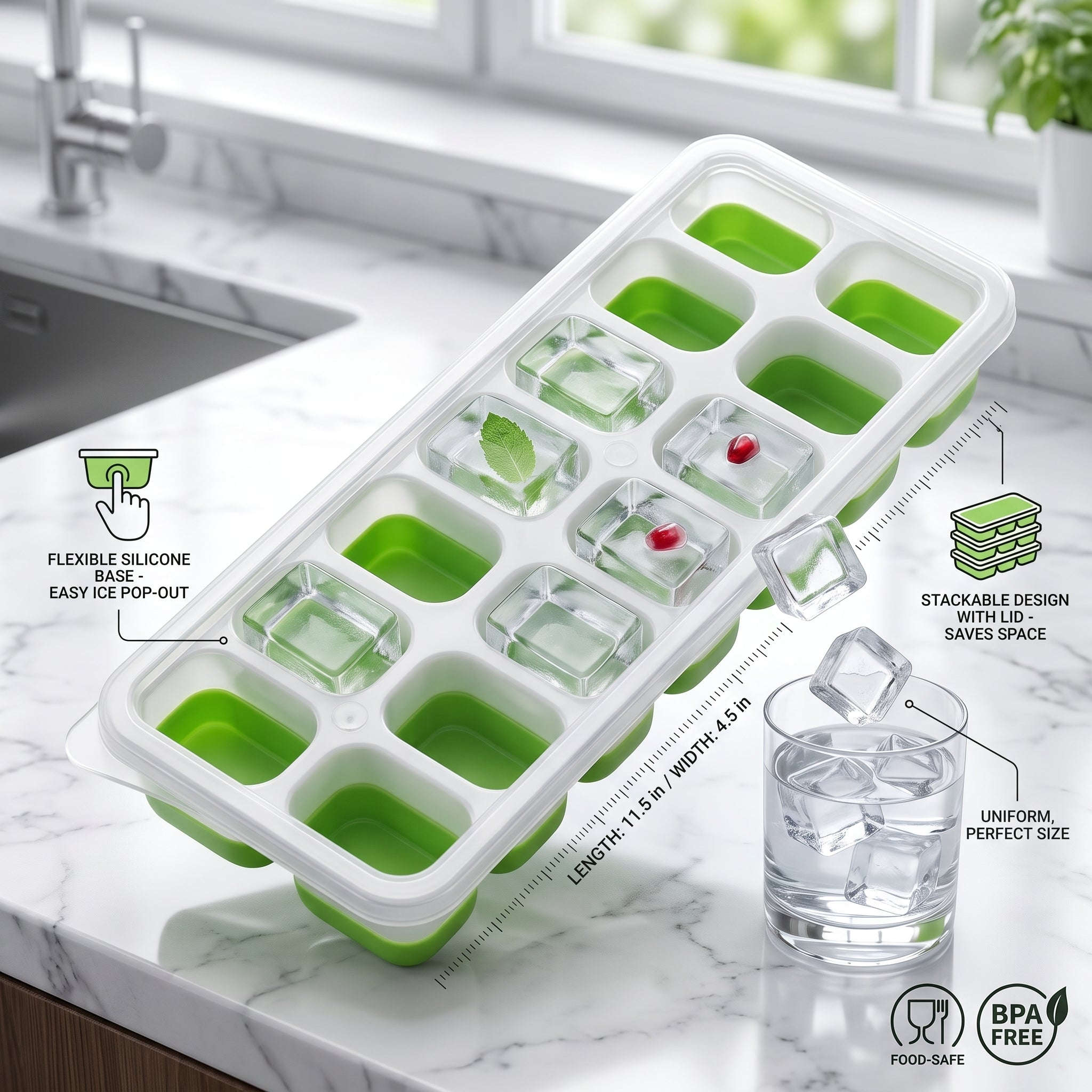Ekatra Mall Silicone Ice Cube Tray | Removable Lid, Easy-Release & Stackable EkatraMall